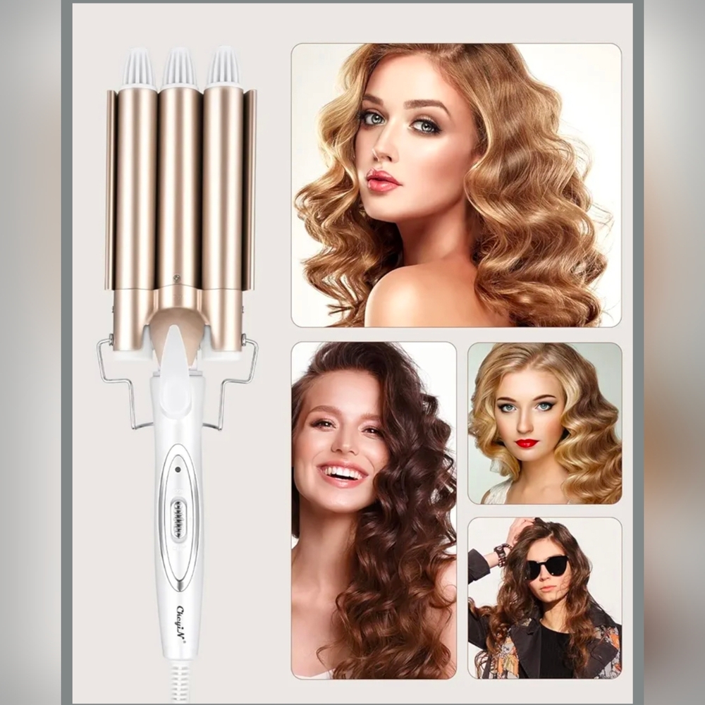 Gold and White Triple Barrel Hair Waver - Picture 5 of 8